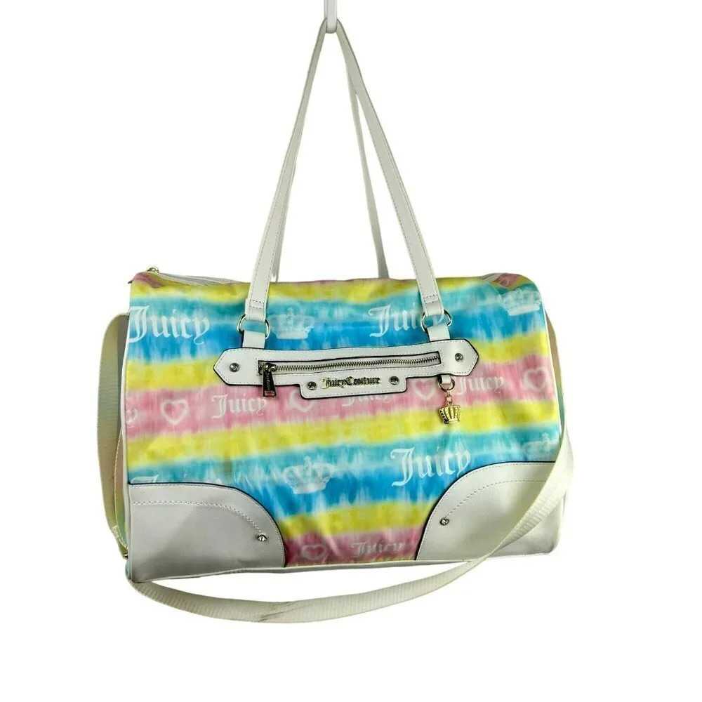 Juicy‎ Couture Weekender Duffle Bag Crossbody Tie Dye Stripe Pink Blue Yellow